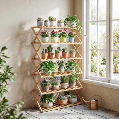 Foldable Bamboo-Labeled Shoe Rack with Six- or Eight-Tier Primary and Brown Checkout Options