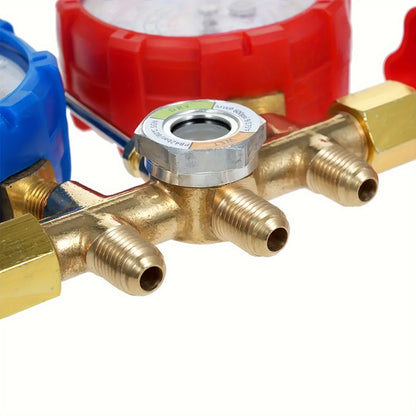 AC Manifold Gauge Set 3-Way with Color-Coded Hoses & Adapters for R134A R22 R12 R404A - HVAC Diagnostics A/C Recharge Leak Detection 0-500 PSI
