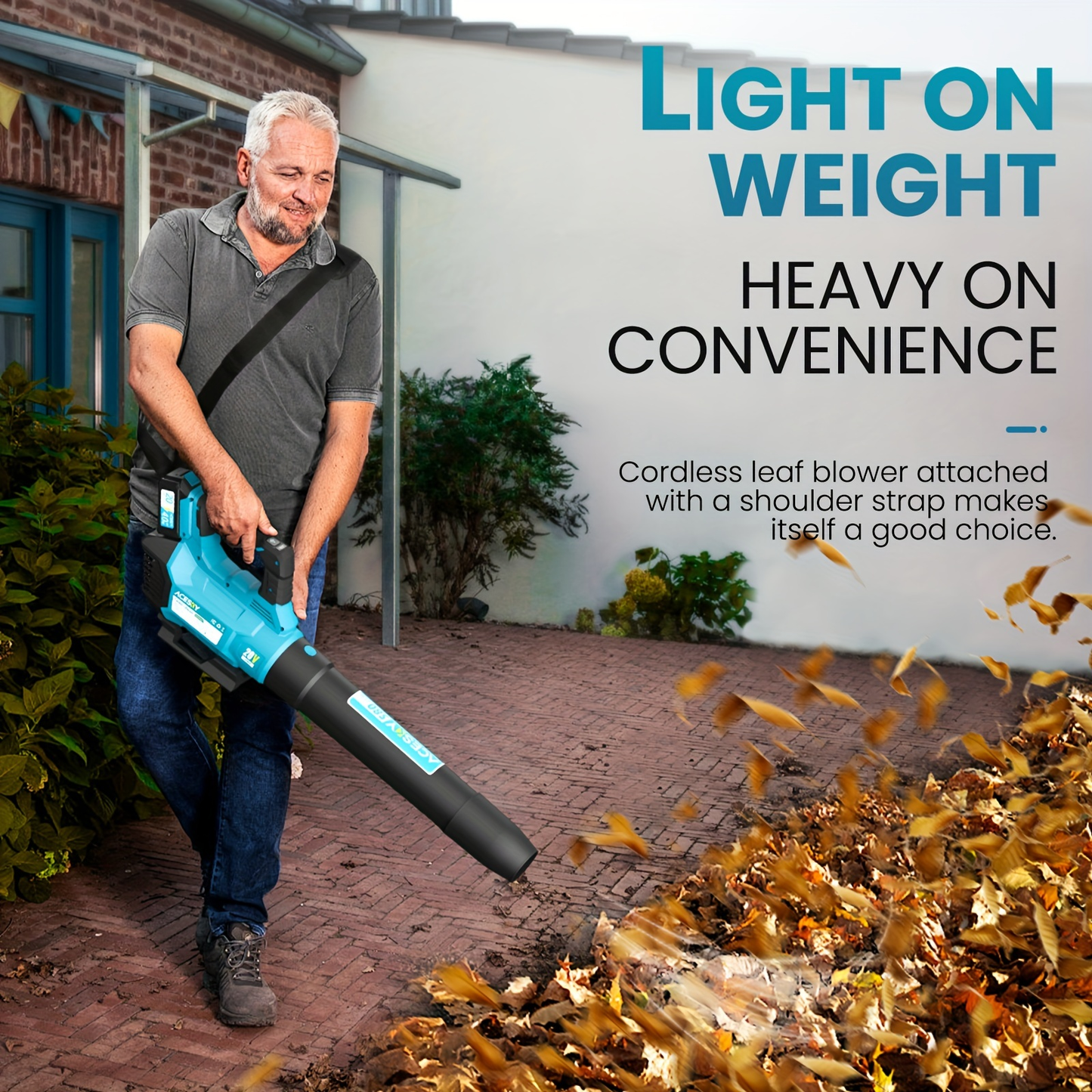 Cordless Leaf Blower 580CFM 160MPH, 2×4.0Ah Battery Powered, 3-Speed Adjustable, Lightweight Ergonomic Design with Shoulder Strap & Extension Nozzle for Lawn Yard Patio
