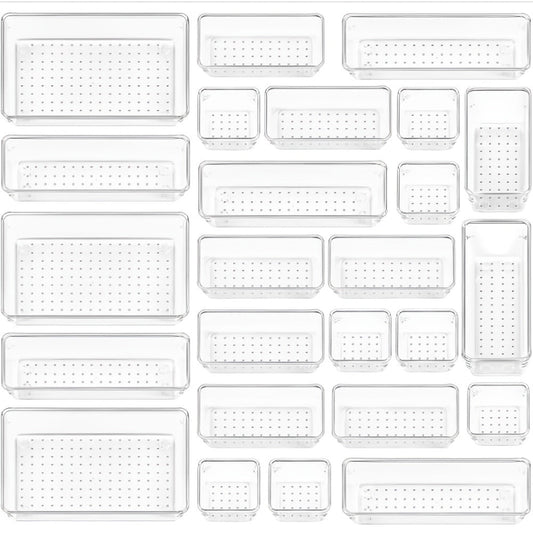 Drawer Storage Organizer Trays 25-Pack in Four Sizes for Kitchen, Desk, Vanity or Dresser Use