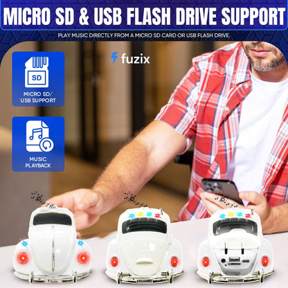 Fuzix WS-1958 Vintage Car Bluetooth Speaker with LED Headlights & Taillights | Retro Wireless Stereo, FM Radio, AUX/USB/TF, Built-in Mic, Rechargeable – Novelty Gift for Car Enthusiasts & Music Lovers