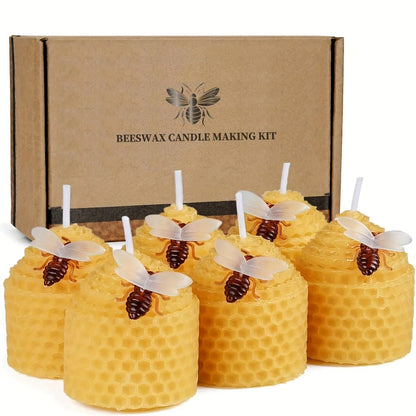 Beeswax Candles Set - Natural Pure Beeswax Votive Candles with Bee Decorations, Handcrafted from Beekeepers