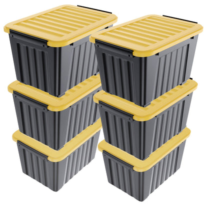Stackable 72- and 97-Quart Storage Bin Sets with Lids, Wheels, Three Colors and 4- or 6-Pack Options
