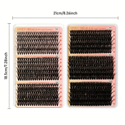 Lash Extension Kit with 708 Clusters in 8-16mm Mixed Lengths and 30D-100D Densities, Glue, Tweezers and Brush