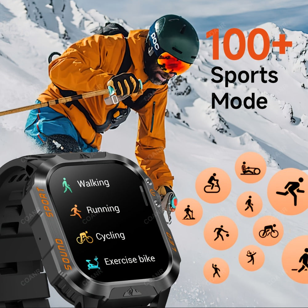Large Screen Men's Smartwatch 2.01" Wireless Calling, 100+ Sport Modes, LED Flashlight, Purple Light, Heart Rate SpO2 Sleep Tracker, Phone Sync & Notifications – Compatible with iPhone & Android