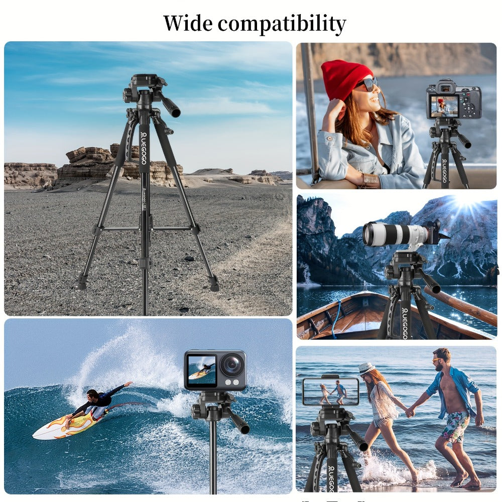 Camera Tripod 5ft Heavy Duty for DSLR & Mirrorless with Phone Holder & Storage Bag – Portable Professional Video Stand for Photography, Vlogging, Streaming, YouTube & Travel
