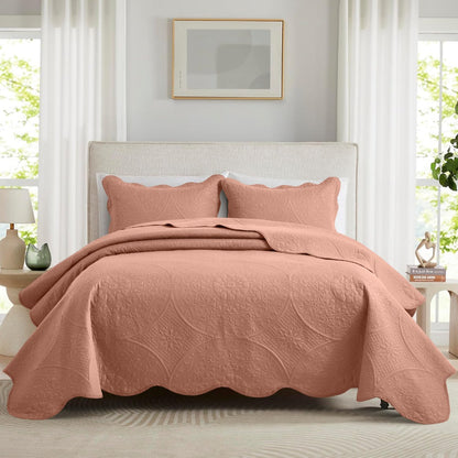 Quilted Bedspread Set 3 Piece – Soft Floral Coverlet with Pillow Shams, Lightweight Breathable Quilt for Bedroom & Guest Room, All Season Bed Cover