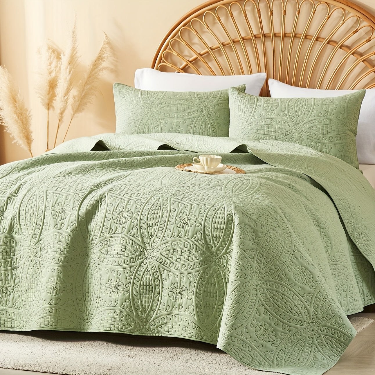 Coin-Pattern Quilt Set in Four Designs, Multiple Colors and Twin, Full-Queen or King-California King Sizes