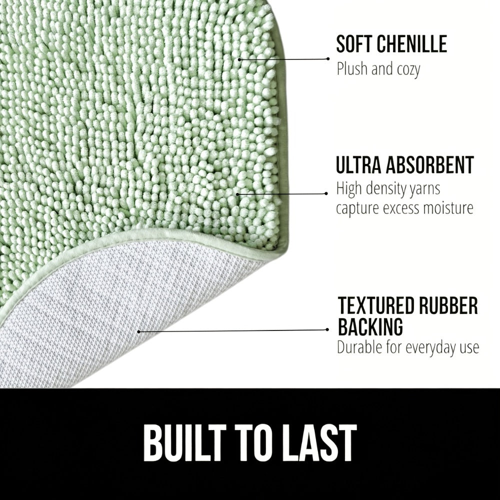 Chenille Bath Mat Non-Slip Super Absorbent Oval Bathroom Rug Soft Plush Carpet for Bathroom Kitchen Bedroom Entryway Indoor Outdoor Pet Dog Mat Machine Washable Multi-Color Multi-Size