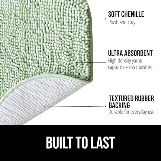 Chenille Bath Mat Non-Slip Super Absorbent Oval Bathroom Rug Soft Plush Carpet for Bathroom Kitchen Bedroom Entryway Indoor Outdoor Pet Dog Mat Machine Washable Multi-Color Multi-Size