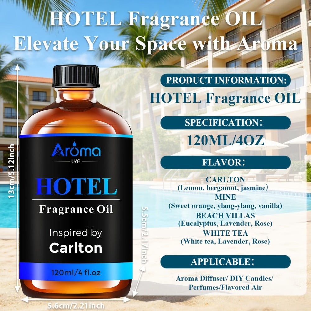 120ml Hotel-Style Fragrance Oil for Diffuser or Candle Projects in M Way, White Tea, Carlton or Beach Villas