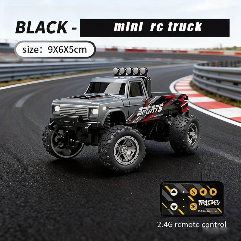 Mini RC Monster Truck 1:64 Scale with Matching Trailer, 2.4GHz Controller, LED Details and Three Color Options