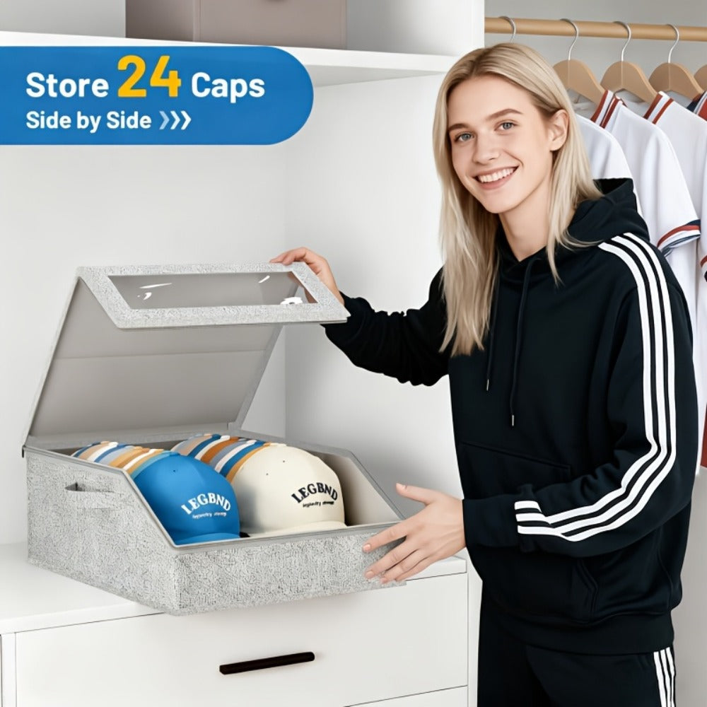 Stackable Baseball Cap Storage Box Organizer | Dustproof Cardboard Hat Box Holds 24 Caps | 1/2 Pack