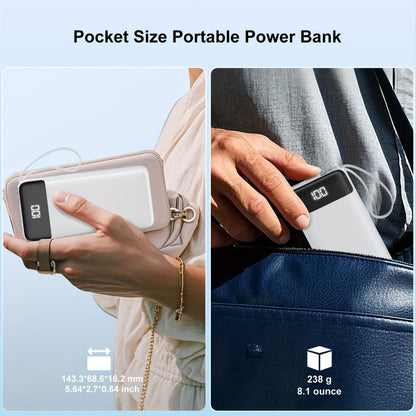 Power Bank 20000mAh with Built-In Cable Set, 20W Listed Charging and Solar or Standard Options