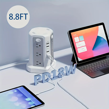 Power Strip Tower with 12–16 AC Outlets, 4 USB-A, PD 20W USB-C and 1500J Surge Protection for Home Office Charging