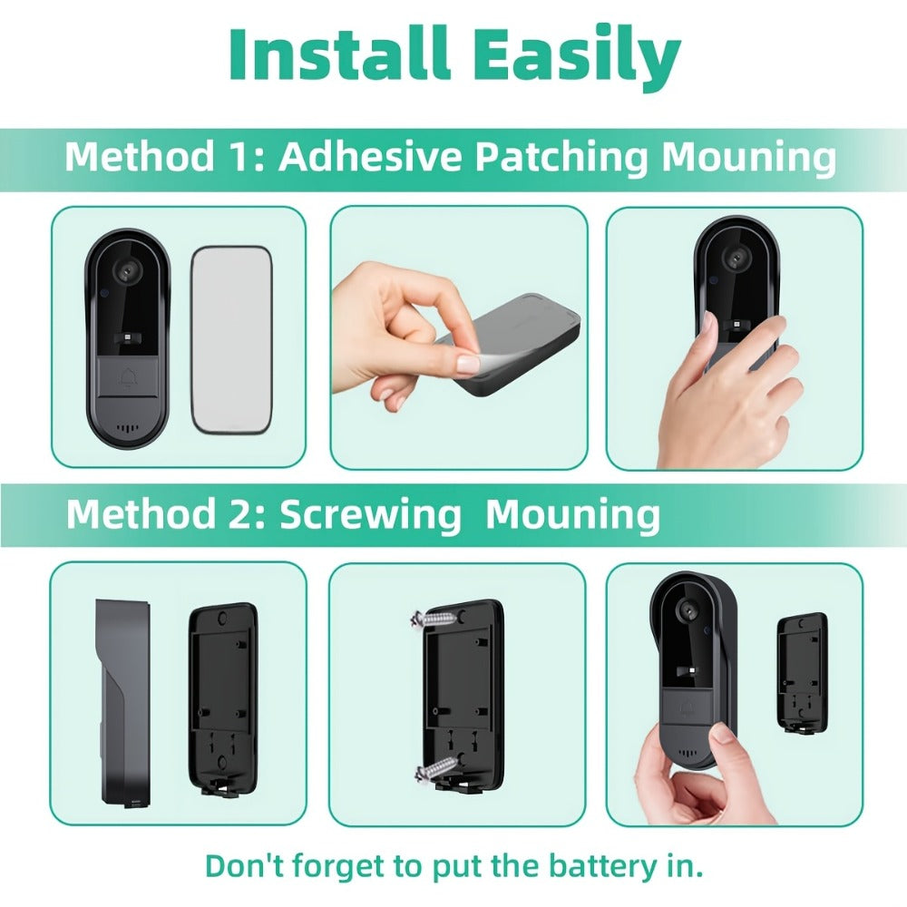 Video Doorbell Camera with Tuya App Marking, Night View, Two-Way Audio, Voice Changer and Single or Two-Pack Options