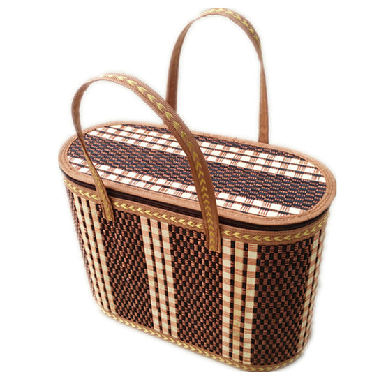 Storage Basket Woven Cotton Rope Organizer Basket with Handle – Collapsible Handcrafted Picnic Basket for Home Decor, Nursery, Laundry & Shelf Organizing