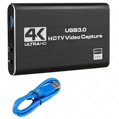 4K USB 3.0 Video Capture Card - 1080P 60fps HD Recorder, 4K UHD 60Hz Input, Compatible with OBS Live Game Streaming, Plug and Play for PC Mac PS5 Xbox Switch