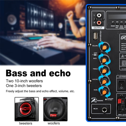 Karaoke Party Bluetooth Speaker with Sound Reactive Lights, 1000W Peak DJ Subwoofer Stereo Boombox, USB SD AUX FM Radio, Telescopic Rod Remote Control for Outdoor Indoor Party