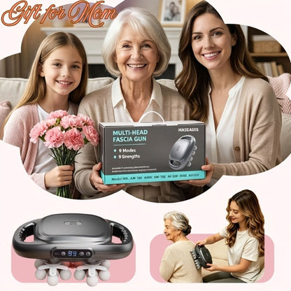 Multihead Massage Gun in Gray with 12, 16 or 22 Massage Heads, Nine Gear Positions and Nine Mode Groups