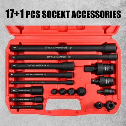 Impact Socket Set 3/8" Drive, 15-Piece Swivel Impact Universal Socket Set & 17+1 Piece Accessory Set, 8mm-22mm Cr-Mo Steel with Black Phosphate Finish, Professional Tool Kit for Home & Auto Repair