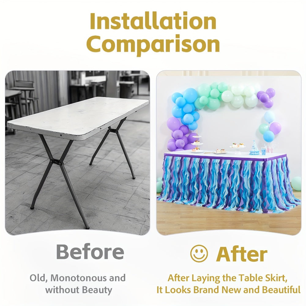 Six-Foot Curly-Willow Tulle Table Skirt with Twelve Color Options and Pictured Attachment Strips