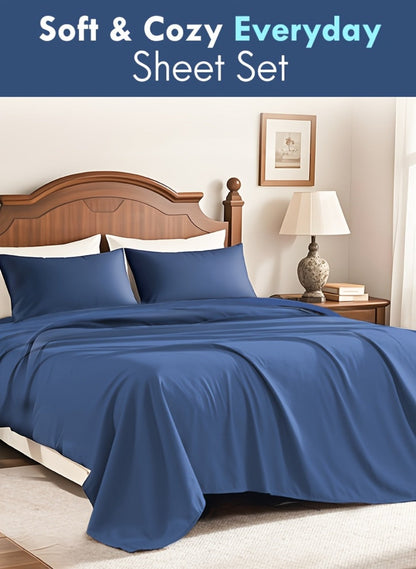 Fitted Sheet Set Deep Pocket | Soft Cooling Breathable Bedding 3-4pcs Fade-Resistant All-Season for Twin Full Queen King – Solid Color Bed Sheets for Dorm Guest Room Everyday Use