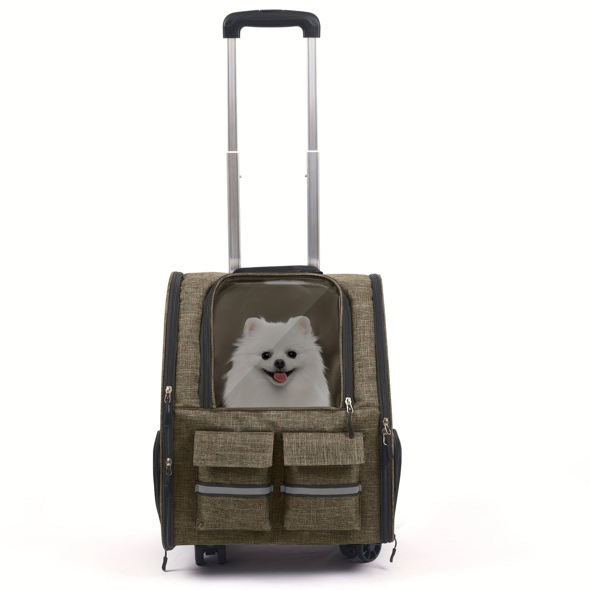 Rolling Pet Carrier Backpack with Wheeled Base, Telescopic Handle, Mesh Panels and Four Color Options