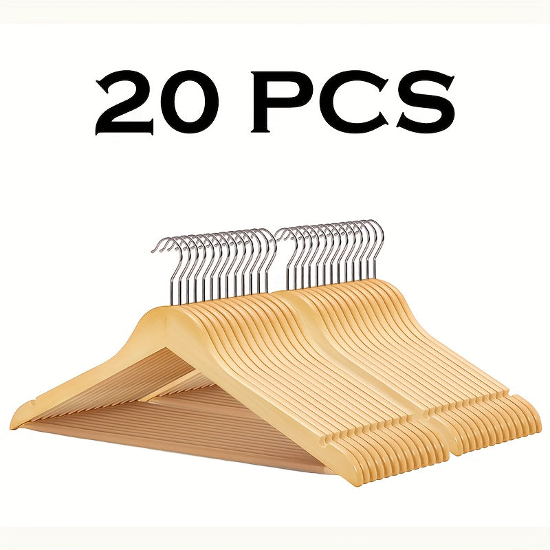 Premium Wooden Hangers with 360° Rotatable Hook & Shoulder Grooves | Slim Durable Wood Coat Suit Hangers | 10 20 30 Pack Closet Organizer in Natural & Champagne
