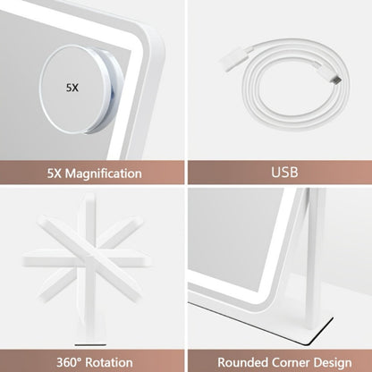 Makeup Mirror Rectangular LED Vanity Stand with 5X Detail Mirror, Three Light Colors, Touch Dimming and 360° Rotation