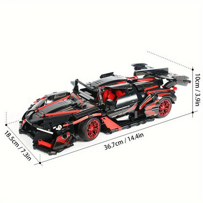 1:14 Scale Black and Red Sports Car Building Block Model Kit with 1,391 Pieces, Model MY88301