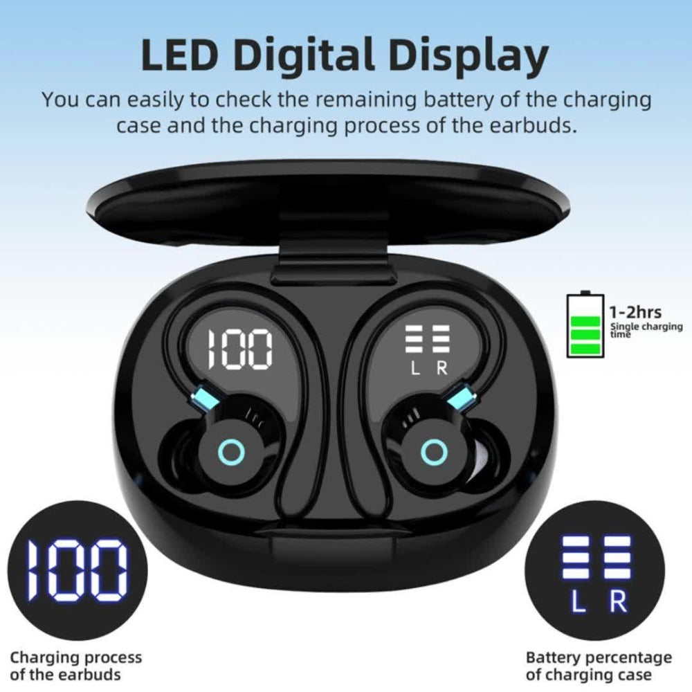 Wireless Earbuds HiFi Stereo with Active Noise Canceling, LED Display, Touch and Fast USB Charging