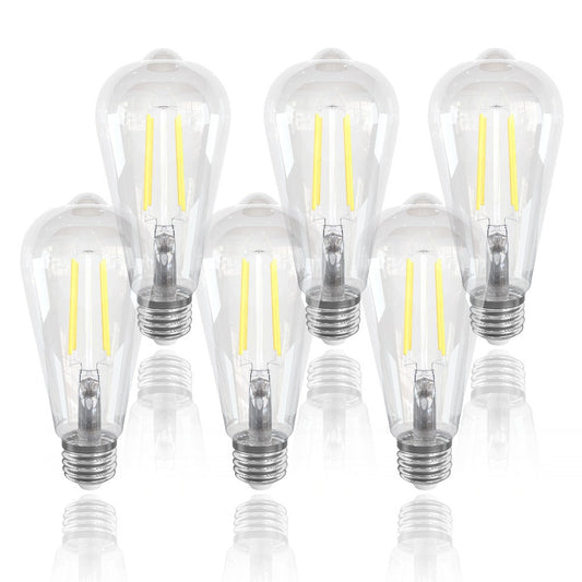 LED Edison Bulbs ST64 6 Pack 6W 60W Equivalent - E26 Vintage Filament Globe Bulb 700LM Flicker-Free Non-Dimmable, 2700K Warm White or 5000K Daylight White, 15000Hrs Lifespan for Chandelier Ceiling Fan Pendant Light Table Lamp Home Decor