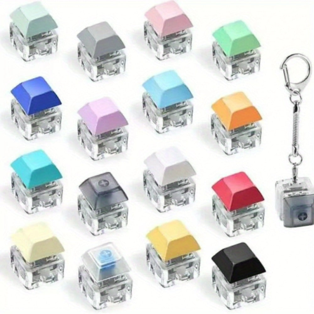 Twenty-Piece Keyboard Keycap Fidget Keychain Set with Mixed Pastel Colors and Clickable Switches