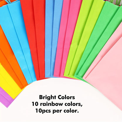 Paper Gift Bags with Handles Bulk 20/40/100pcs – Rainbow Colorful Kraft Party Favor Bags for Kids Birthday, Baby Shower, Wedding, Graduation, School Events & Retail Packaging, 10 Bright Colors