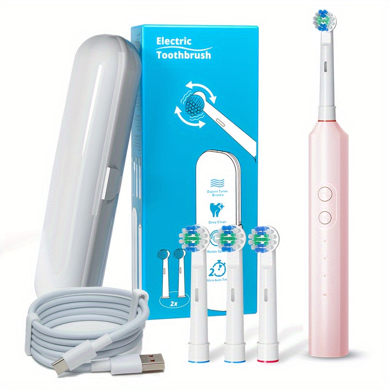Electric Toothbrush with Three Modes, Four Round Brush Heads, 600mAh Battery, Smart Timer and IPX7 Rating