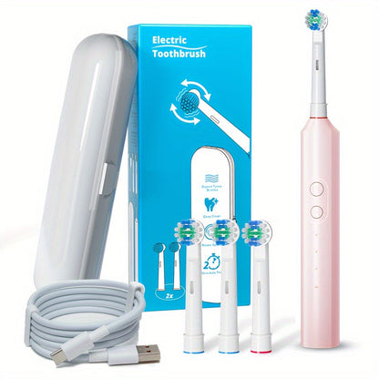 Electric Toothbrush with Three Modes, Four Round Brush Heads, 600mAh Battery, Smart Timer and IPX7 Rating