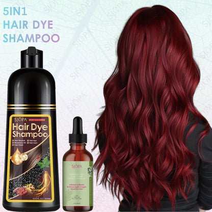 Hair Dye Coloring Shampoo 5-in-1 Upgraded with Hibiscus Oil, Squalane & Glycerin - Quick Color & Nourishing, Gentle Skin-Safe Formula, 12 Shades for Women & Men, Extra Large 500ml / 16.91oz