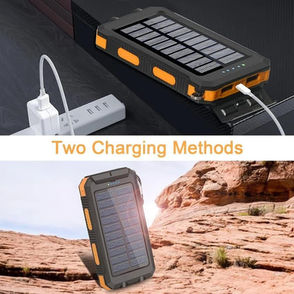 Solar Power Bank, 50000mAh Dual-USB Charger with Solar Panel, Dual LED Flashlights, Compass and Four Colors