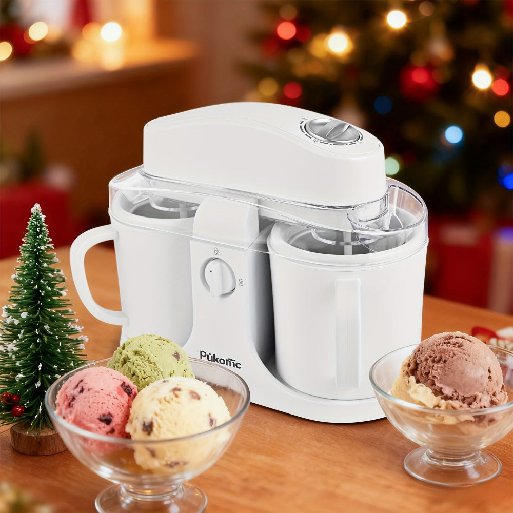 Ice Cream Maker Machine 33.81oz Dual Cup - Homemade Ice Cream, Frozen Yogurt & Fruit Smoothies, Detachable Easy-Clean Design