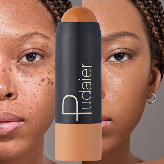 Waterproof Foundation & Concealer Stick Set 2pcs Full Coverage — Long-Lasting Sweat-Proof Buildable Formula, Covers Dark Circles Blemishes & Redness, Twist-Up No Brush Needed Face Makeup for Women