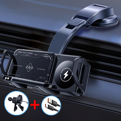 Wireless Charging Car Mount 15W Fast Charge – Universal Phone Holder for iPhone 15 14 13 12 11 8 X, Samsung Galaxy S24 S23 Note20 Fold 5 Fold 6, Supports Folding Screen Smartphones