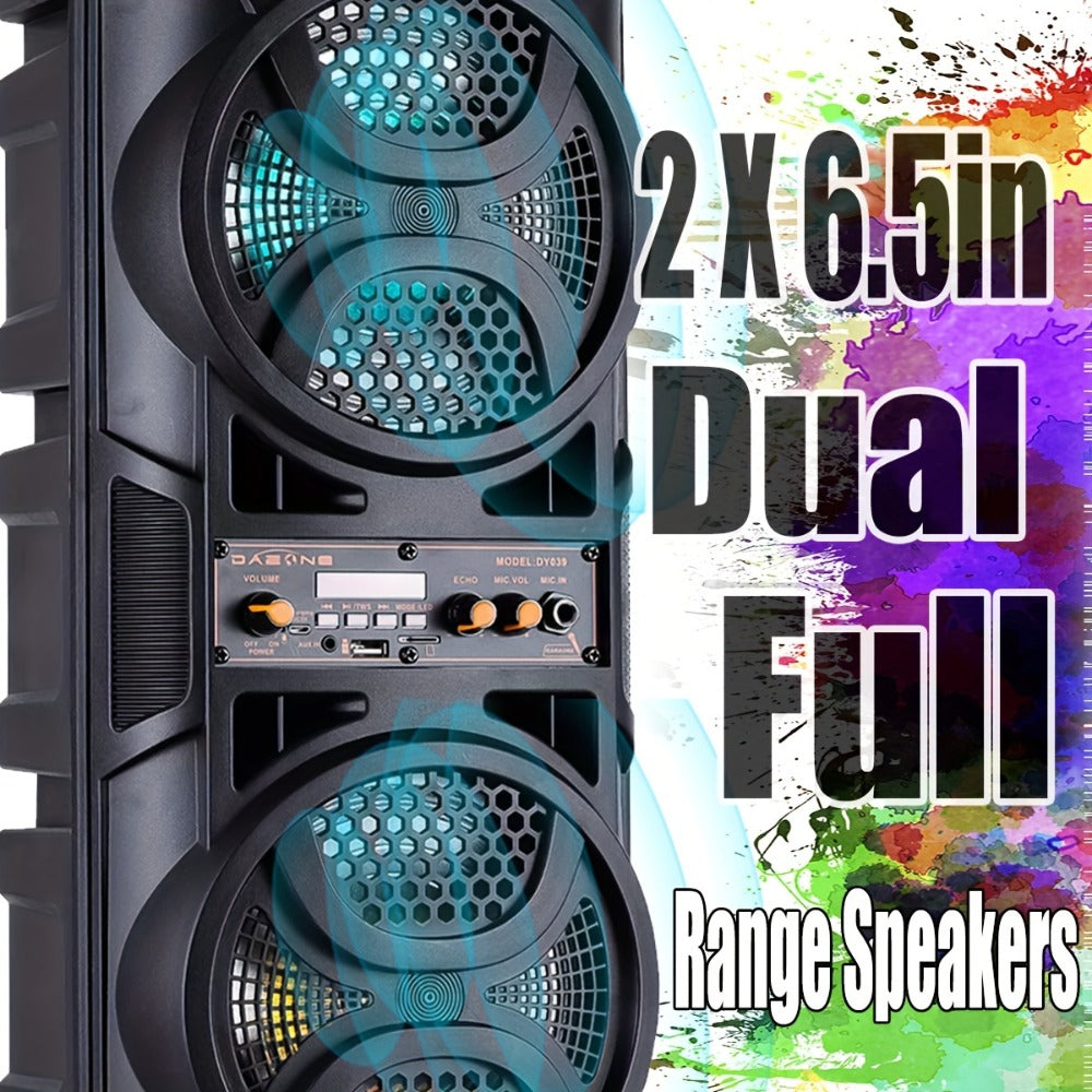 Portable Wireless PA Speaker System Dual 6.5" Subwoofer 3000W Bluetooth TWS Karaoke Outdoor Party Speaker with Microphone LED Light AUX USB FM Remote Control