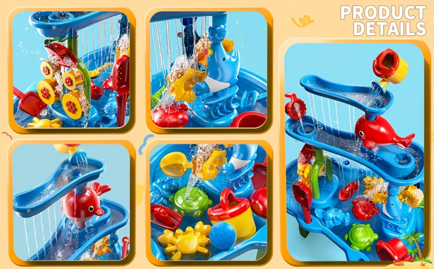 Sand and Water Table for Toddlers 3-Tier – Outdoor Sensory Play Set with Shovel Scoop & Strainer, BPA-Free Backyard Beach Summer Activity Toy for Boys & Girls Ages 2 3 4 5 6 (Blue)