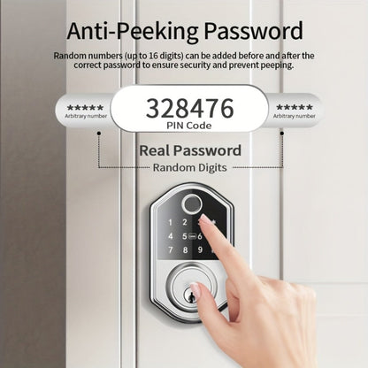 Anti-Peep Keypad Door Lock with Fingerprint & Auto-Lock - Biometric Smart Lock, IC Card Option, Keyless Entry for Home, Bedroom, Office & Apartment, Easy DIY Install, Black & Silver
