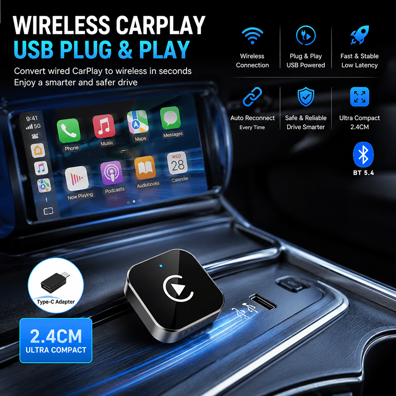 Wireless CarPlay Adapter 2-in-1 Wired to Wireless CarPlay & Android Auto Mini USB Dongle Fast Stable Connection for Apple iOS 10+ Android 11+ 2025 Upgrade