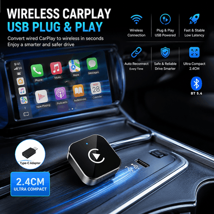 Wireless CarPlay Adapter 2-in-1 Wired to Wireless CarPlay & Android Auto Mini USB Dongle Fast Stable Connection for Apple iOS 10+ Android 11+ 2025 Upgrade