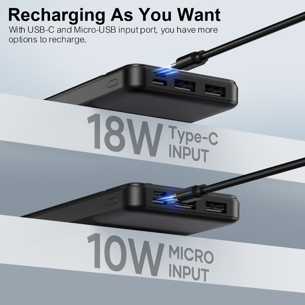 Power Bank 10000mAh 5V for Heated Clothing with PD 22.5W Charging in Black or White Battery Pack