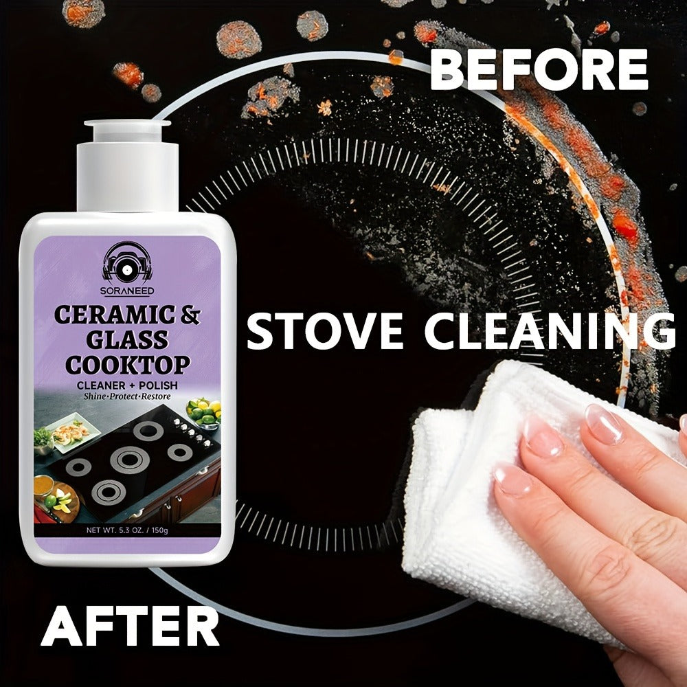 Ceramic Stovetop Cleaner Cream – Heavy Duty Glass Stove Top Cleaning Paste, Removes Burnt-On Grease & Stains, Non-Scratch, Non-Toxic, No Harsh Fumes, Safe for Induction & Electric Cooktops