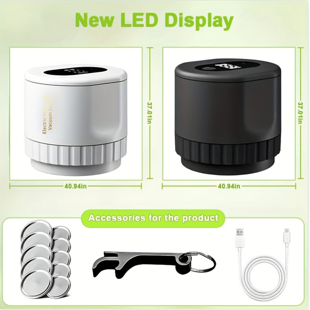 Electric Mason Jar Vacuum Sealer Kit with Regular- and Wide-Mouth Adapters, Lid Accessories and Charging Cable